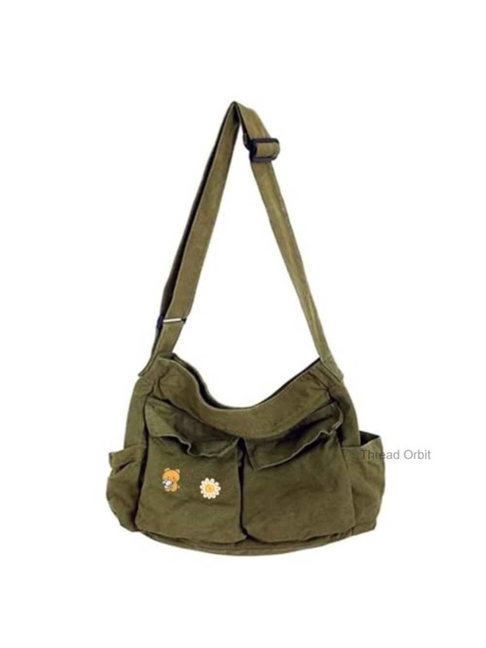 Canvas Messenger Bag Large Crossbody Laptop Shoulder Bag Multiple Pockets